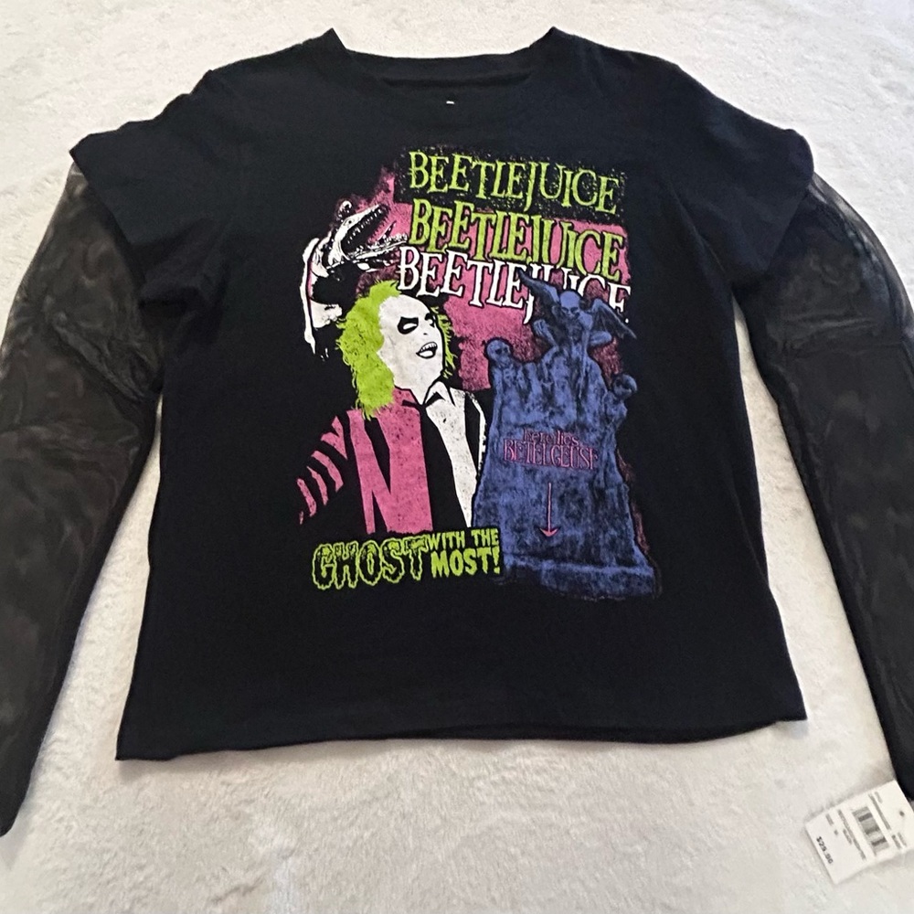 Junior Beetlejuice Graphic Long Sleeve Top Womens M Crew Neck